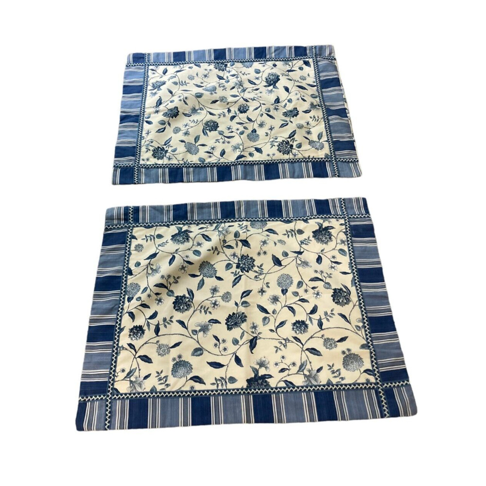 Williamsburg Blue Ivory Floral Embroidered Pillow Shams Set of 2 27 X 33